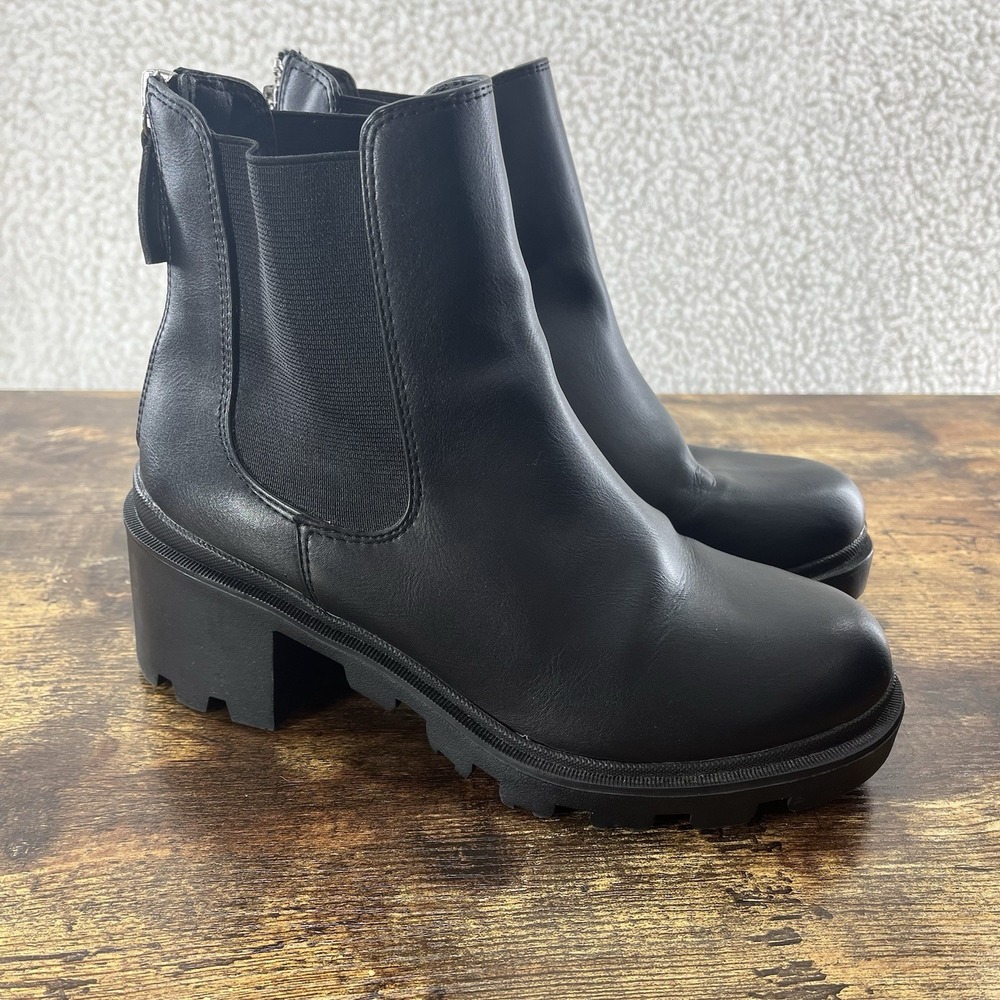 Dolce Vita Women's Sz 7 Sooki Block Heel Chelsea Chunky Bootie Military Zipper